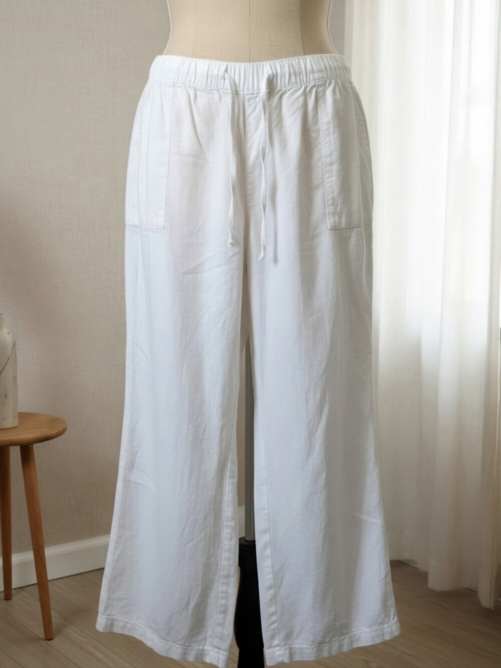 GAP Casual White Linen-Look Pull-On Pants with Pockets Size XL